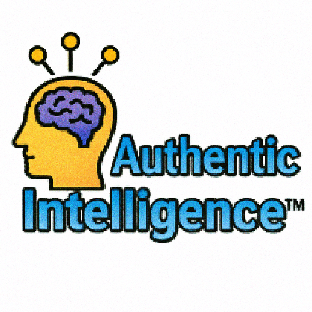 Authentic Intelligence™ - Pixelated AI Logo with Brain and Antennas